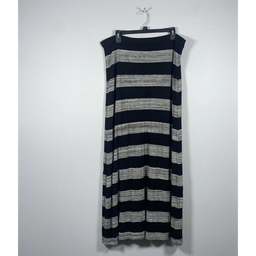 Michael Kors Striped Knit Maxi Skirt‎ Women's L Black Gray Pull-On Elastic Waist